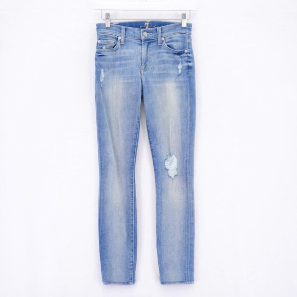 7 For All Mankind Gwenevere Jeans Ligh Blue Denim Stone Wash -24- 25 / 27.5 Low‎ - Picture 1 of 12